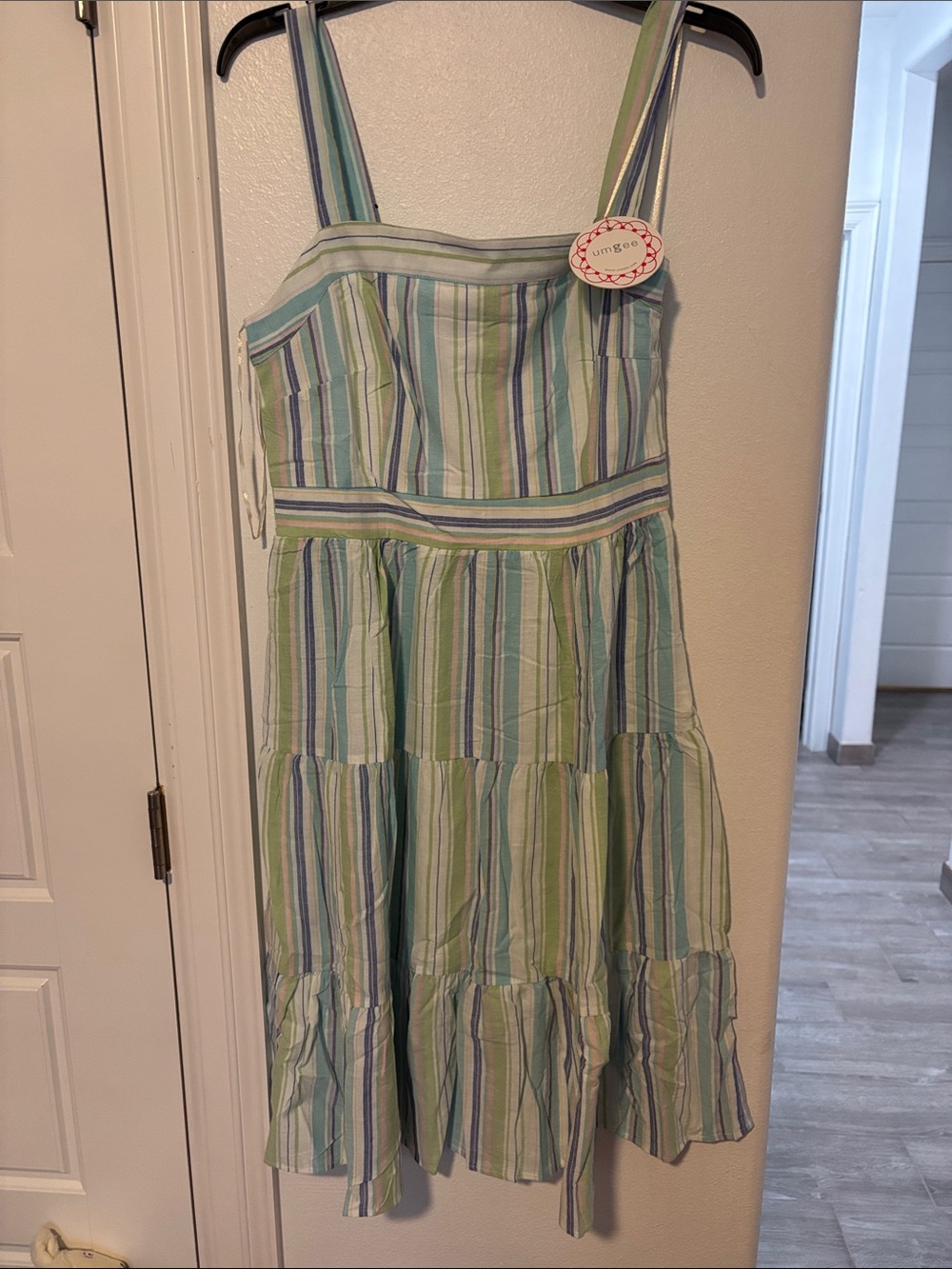 Umgee Mint Green & Light Blue Striped Tiered Sundress